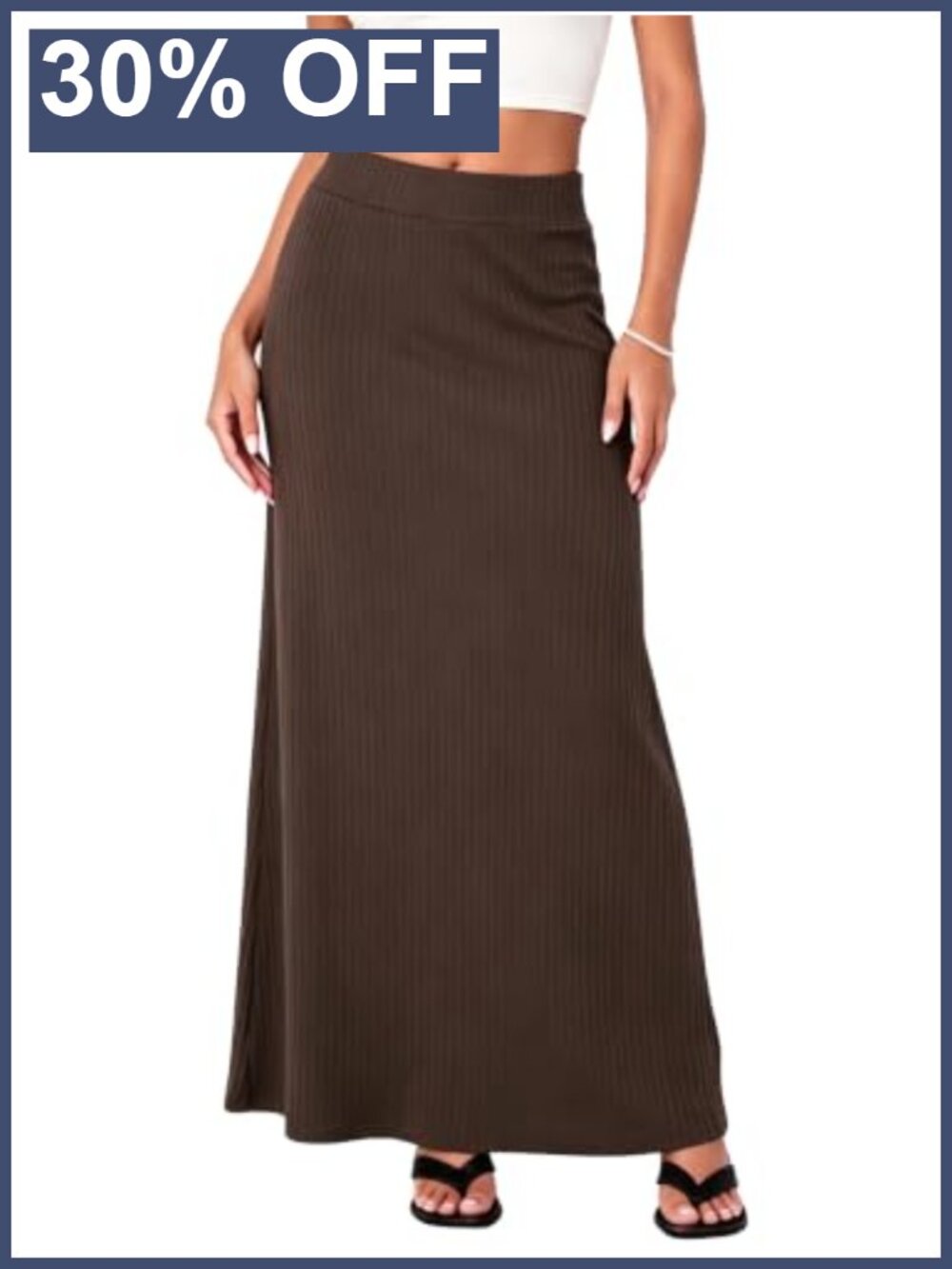 Ribbed Knit High Waist A-Line Maxi Skirt Fall Winter